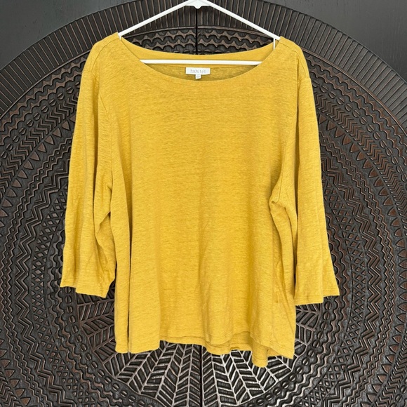 Habitat Clothes to Live In Boxy Linen Top Size 2XL  Mustard Yellow Lagenlook - Picture 1 of 10